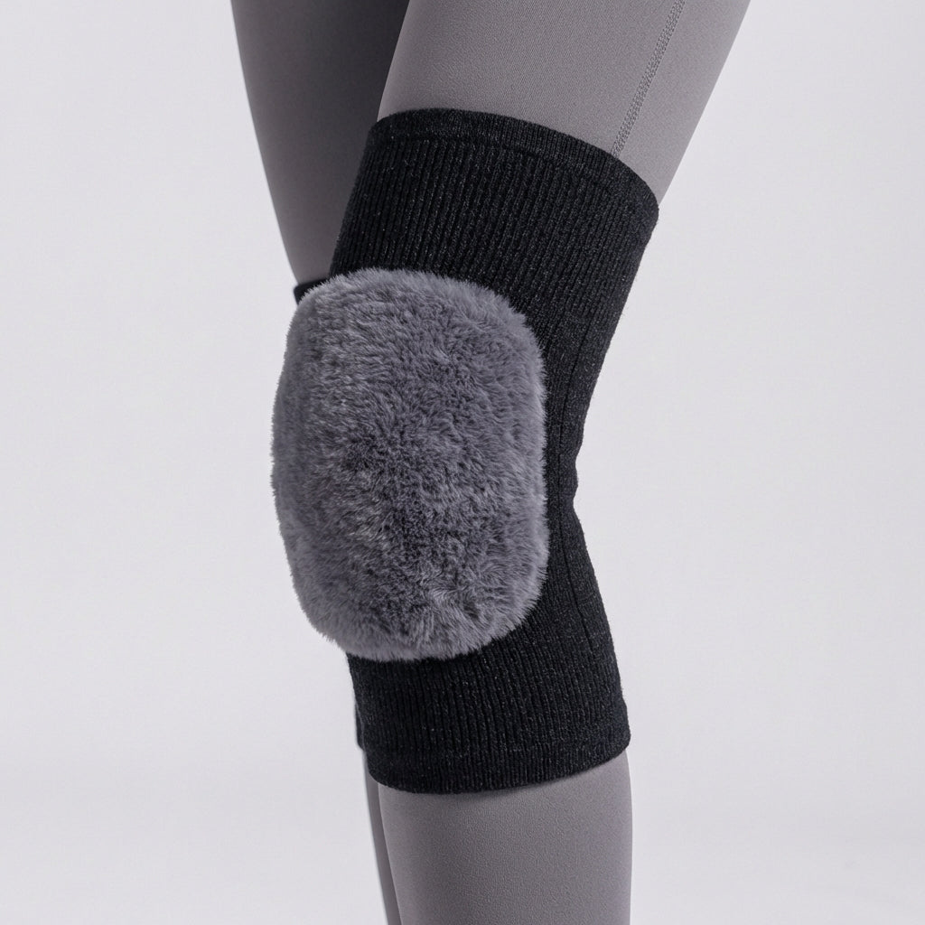 Thermal knee sleeve with plush lining and padded front protection