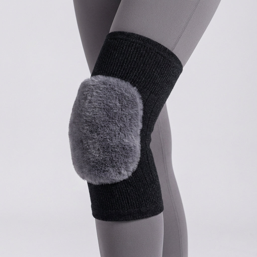 Thermal knee sleeve with plush lining and padded front protection