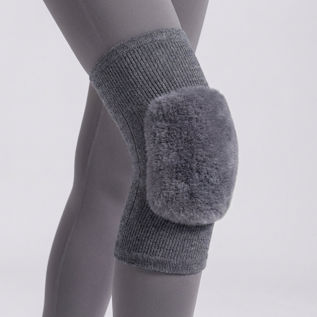 Thermal knee sleeve with plush lining and padded front protection