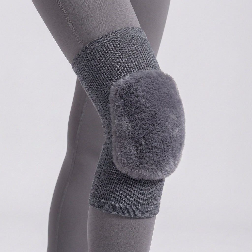 Thermal knee sleeve with plush lining and padded front protection