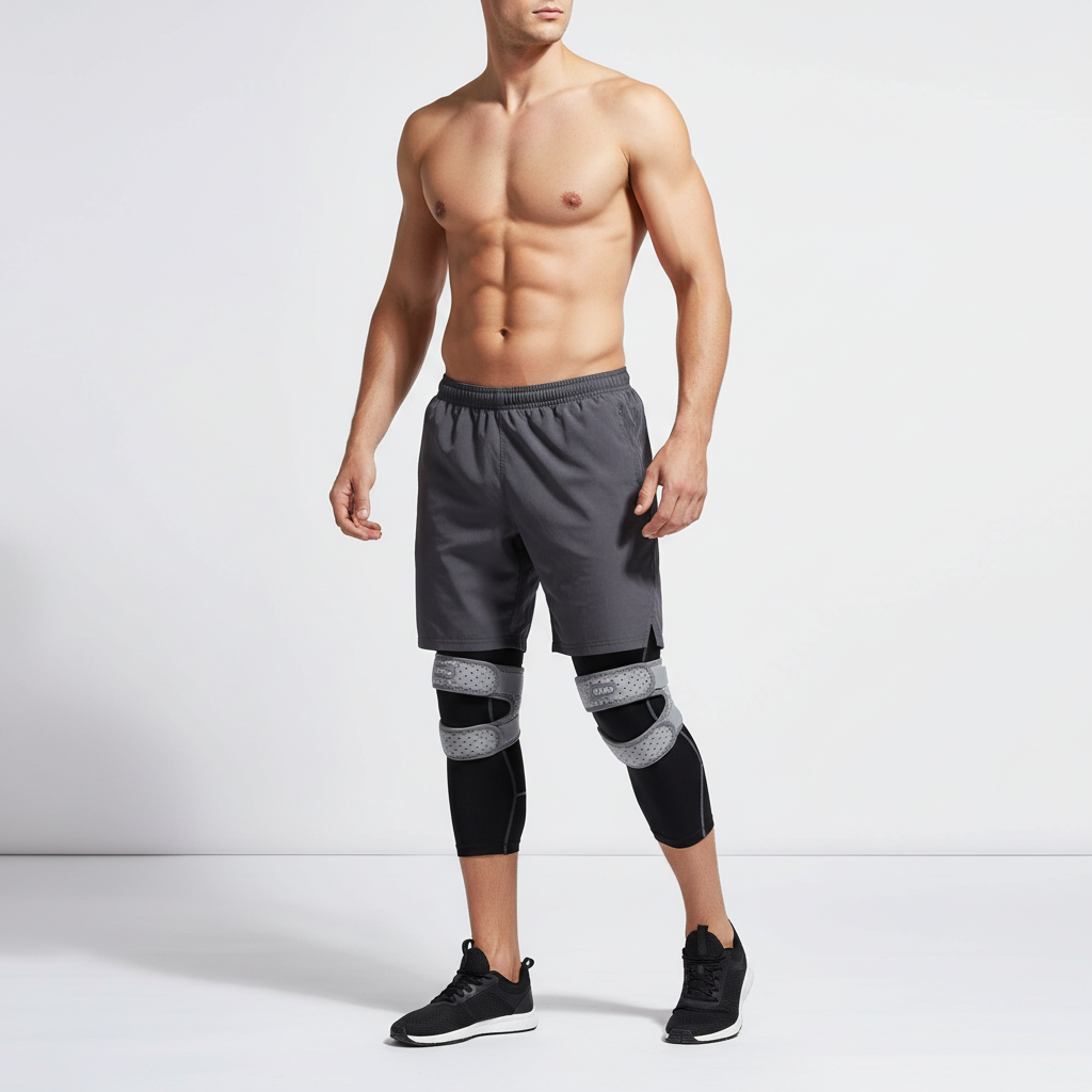 Adjustable patellar knee support strap with compression for running