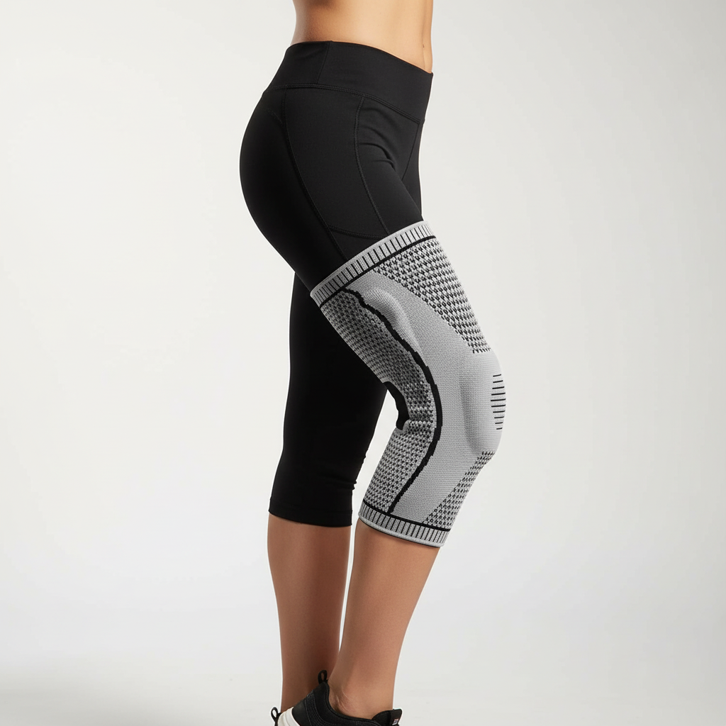Breathable knee compression sleeve with silicone support pad