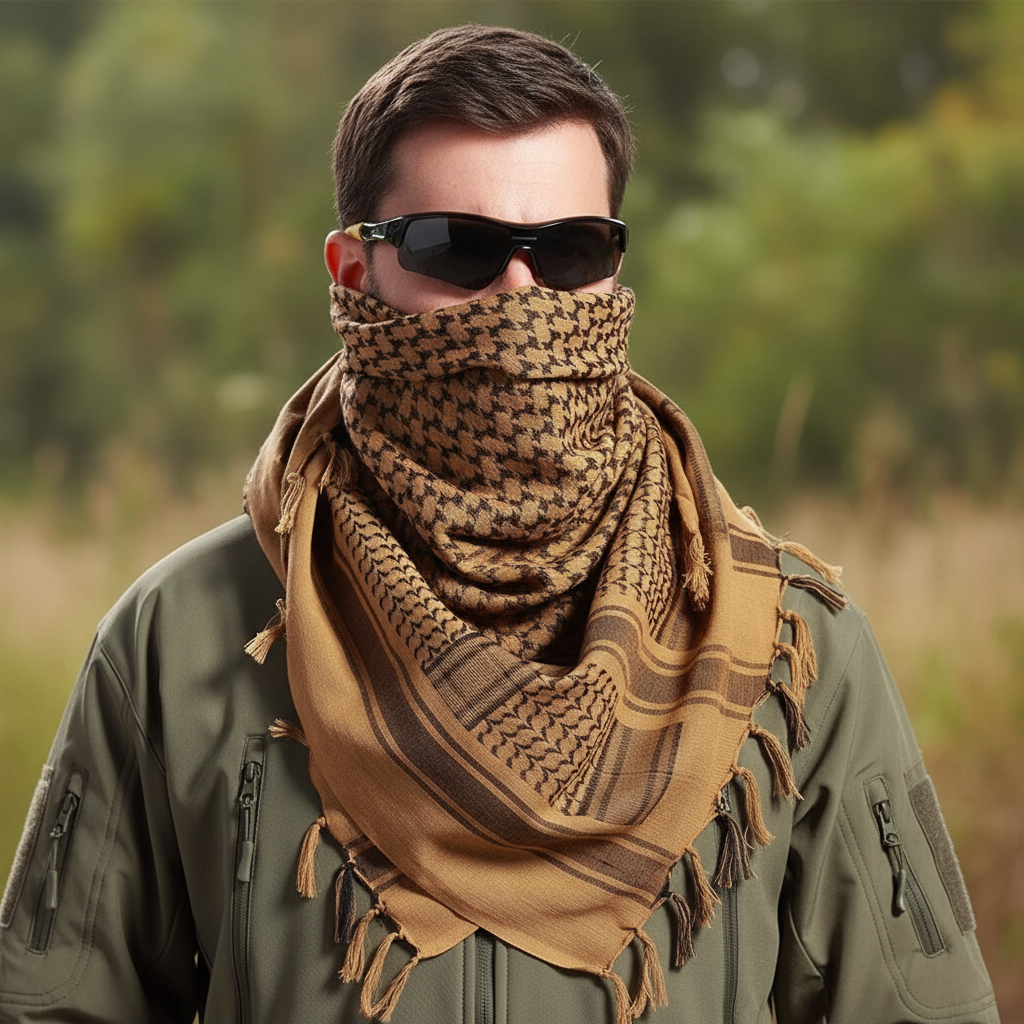Lightweight tactical scarves with breathable acrylic weave and plaid design for sun protection