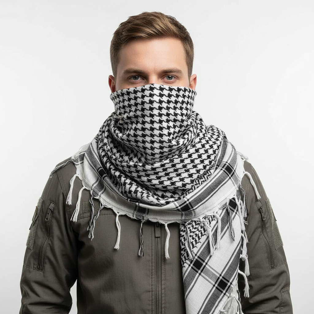Lightweight tactical scarves with breathable acrylic weave and plaid design for sun protection