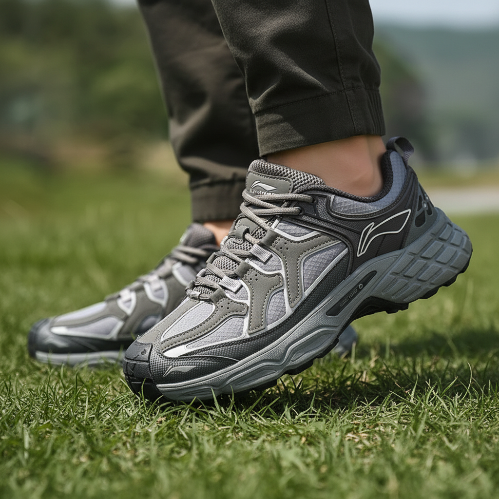 Lightweight foam hiking shoe with breathable polyester upper and durable rubber outsole