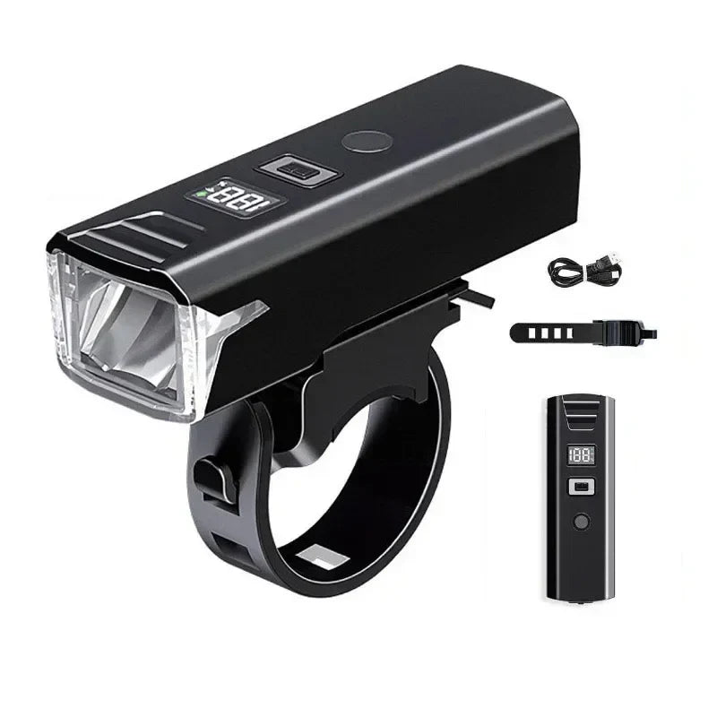 Rechargeable LED bike headlight with adjustable beam angle and digital display