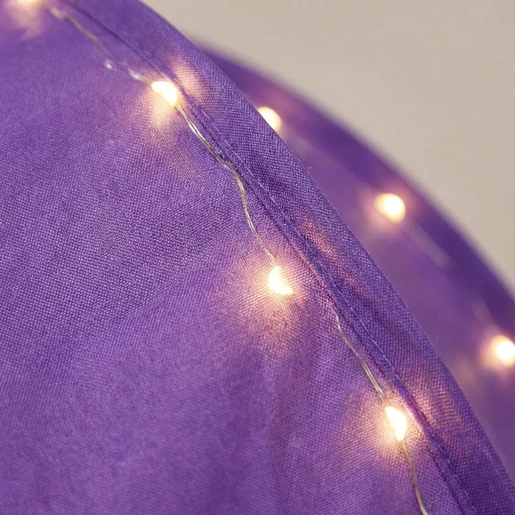 Foldable kids bed canopy tent with ambient lighting and storage pockets