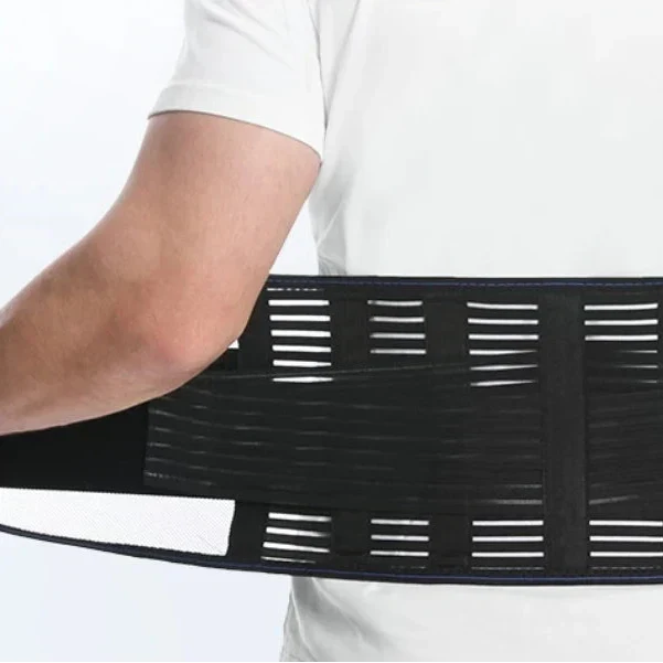 Adjustable lower back support belt with breathable lumbar stabilization