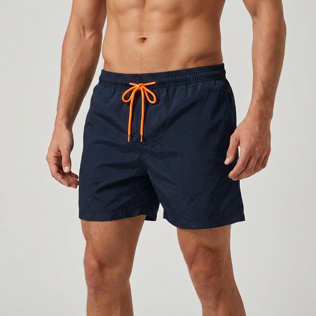 Men's quick-dry swim shorts with adjustable waistband and flat pockets