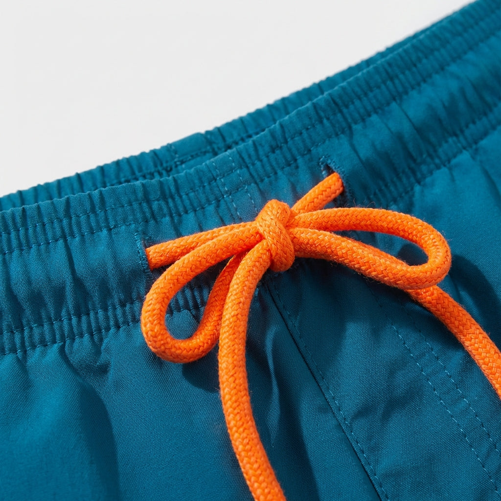 Men's quick-dry swim shorts with adjustable waistband and flat pockets
