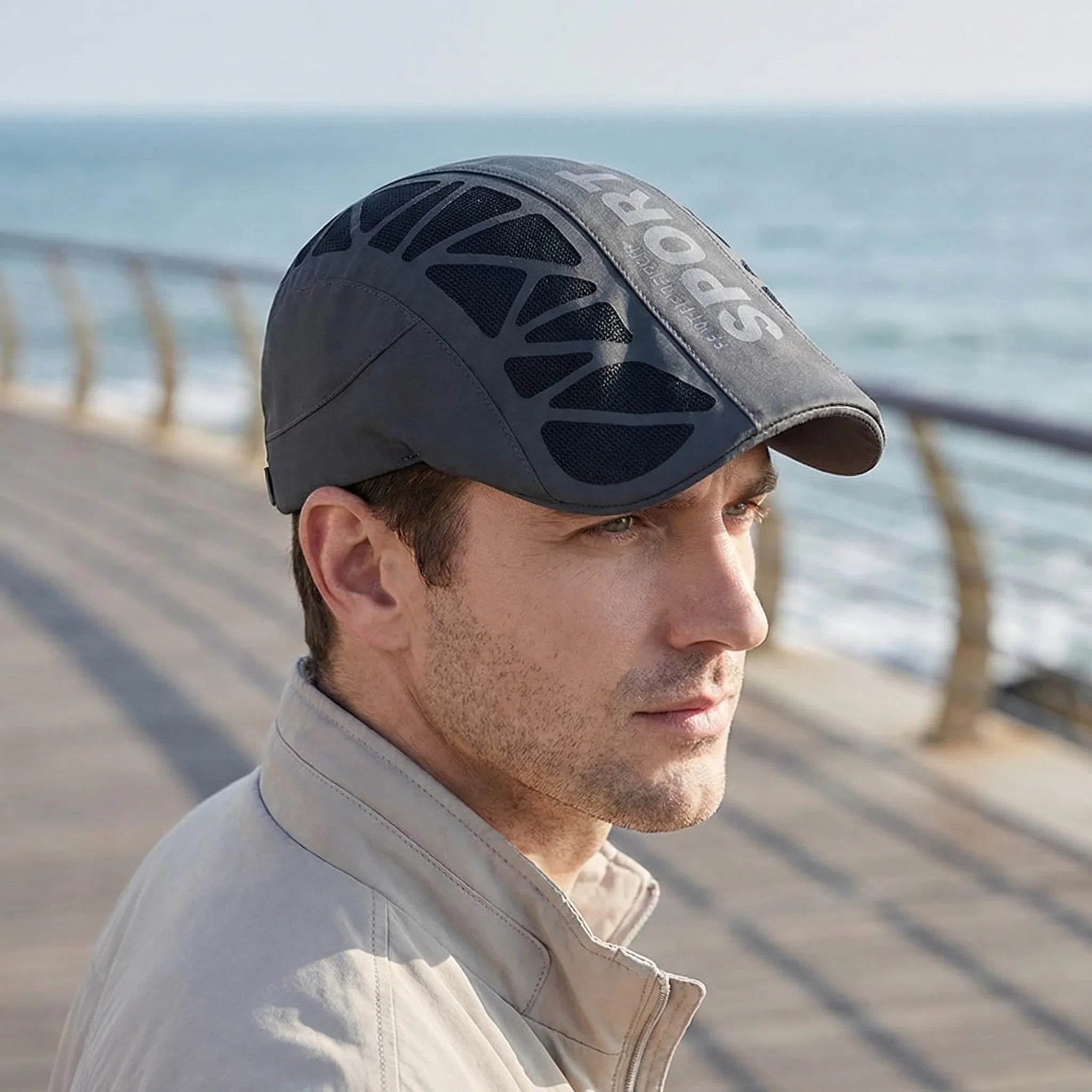 Men's breathable mesh sports cap with ventilation panels and sun bill