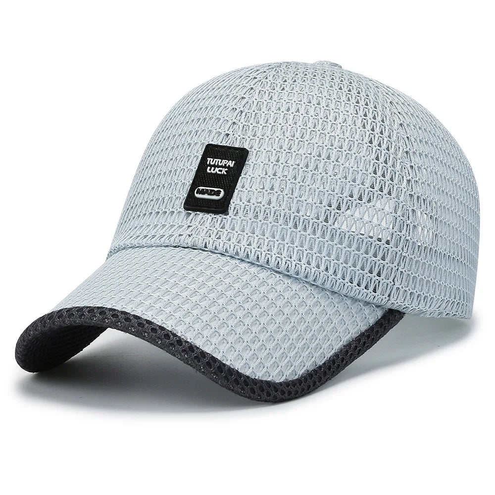 Breathable mesh baseball cap with adjustable snapback closure