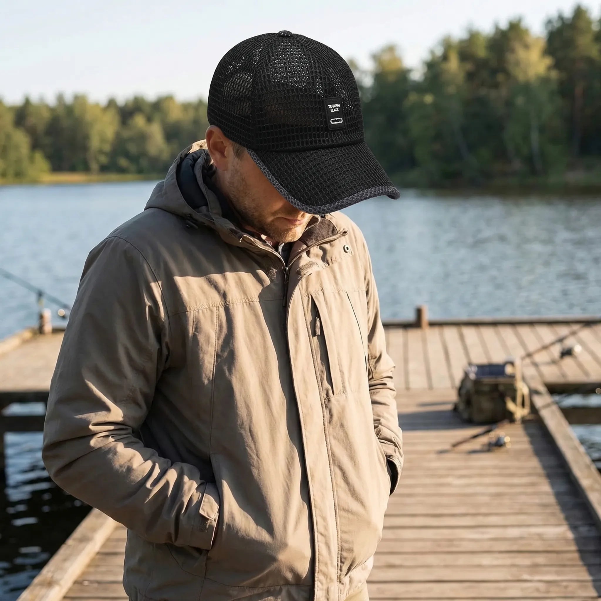 Breathable mesh baseball cap with adjustable snapback closure