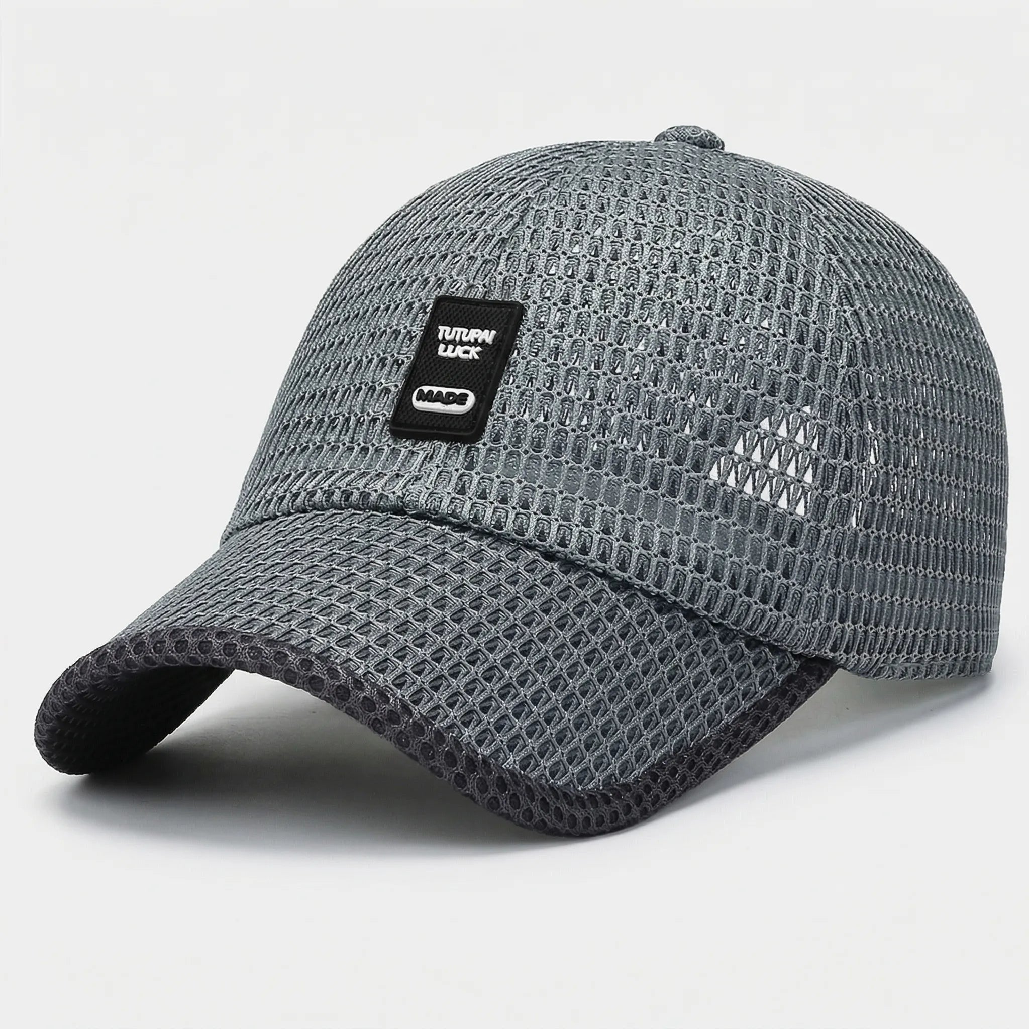 Breathable mesh baseball cap with adjustable snapback closure
