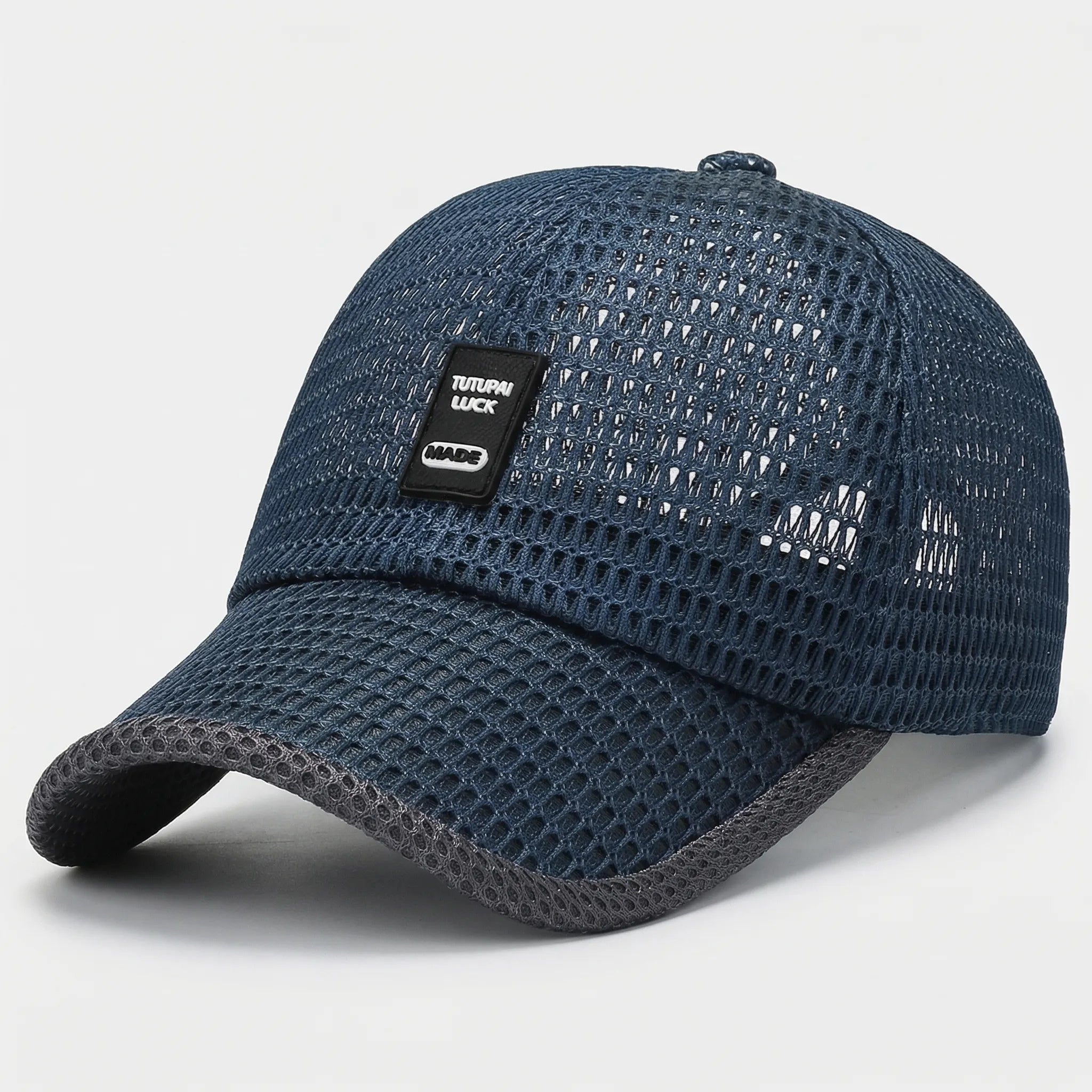 Breathable mesh baseball cap with adjustable snapback closure