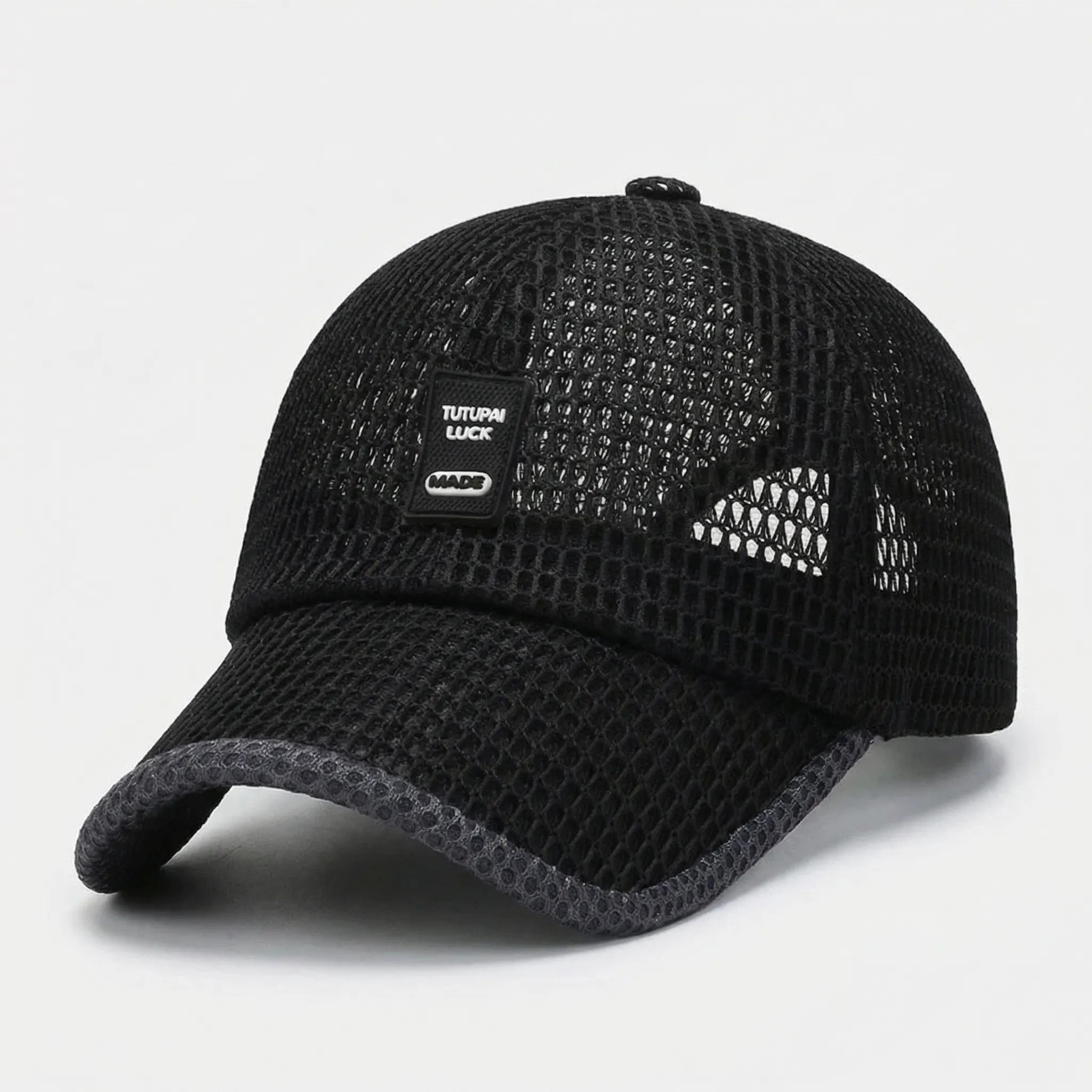 Breathable mesh baseball cap with adjustable snapback closure