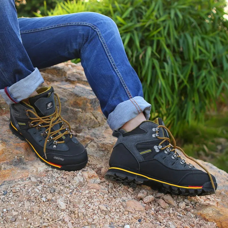 Men's mid-ankle hiking boot with waterproof upper and rugged traction sole