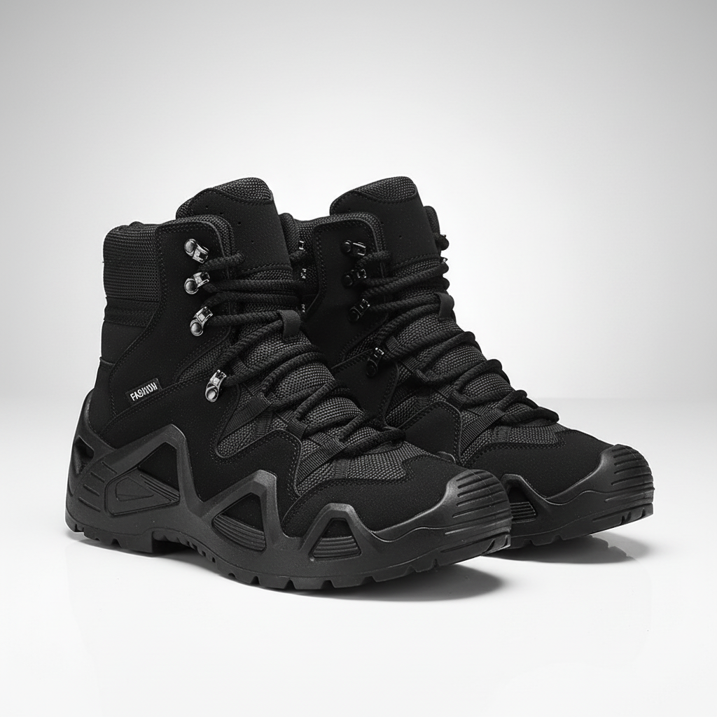 Waterproof tactical mid-ankle boot with breathable mesh lining