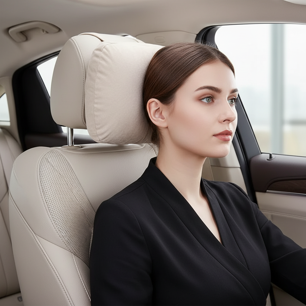 Universal car headrest cushion with soft suede cushioning for neck support