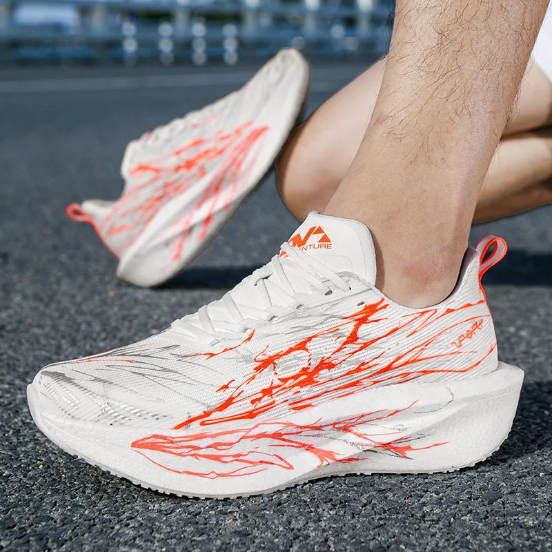 Running shoe with breathable mesh upper and cushioned sole