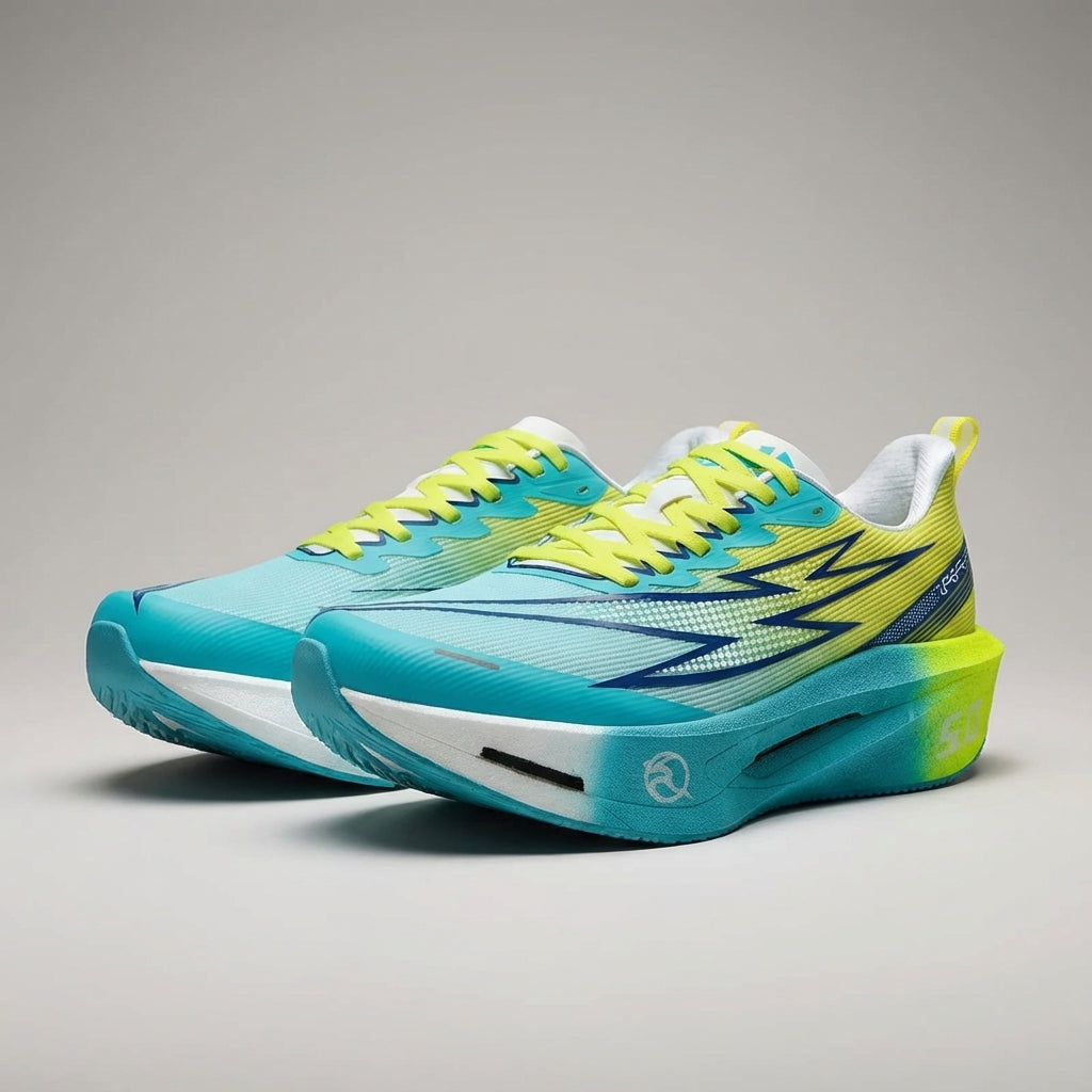 Running shoe with breathable mesh upper and cushioned sole