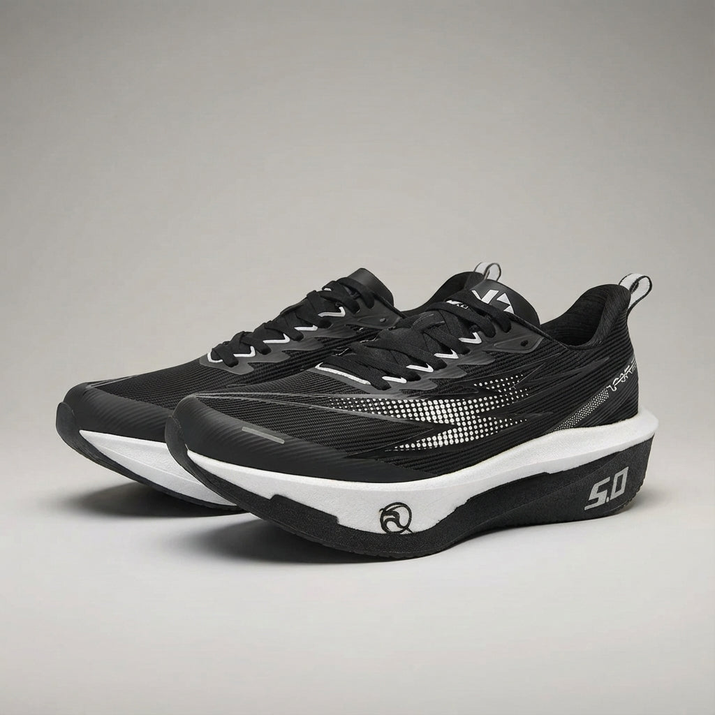 Running shoe with breathable mesh upper and cushioned sole