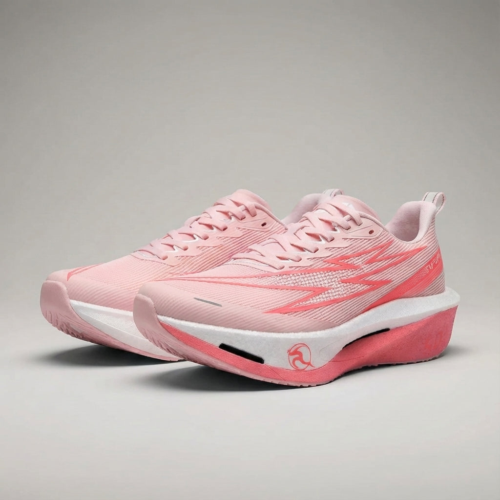 Running shoe with breathable mesh upper and cushioned sole