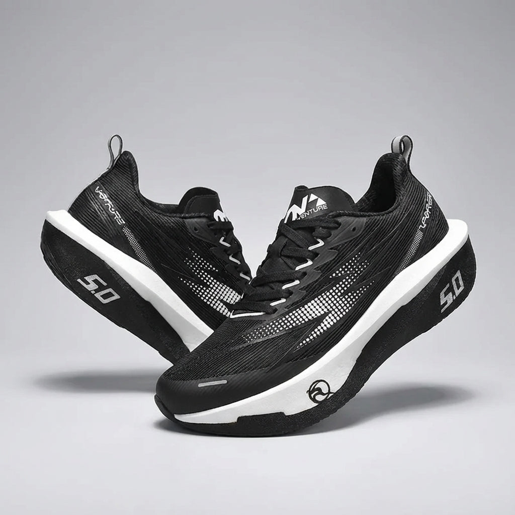 Running shoe with breathable mesh upper and cushioned sole