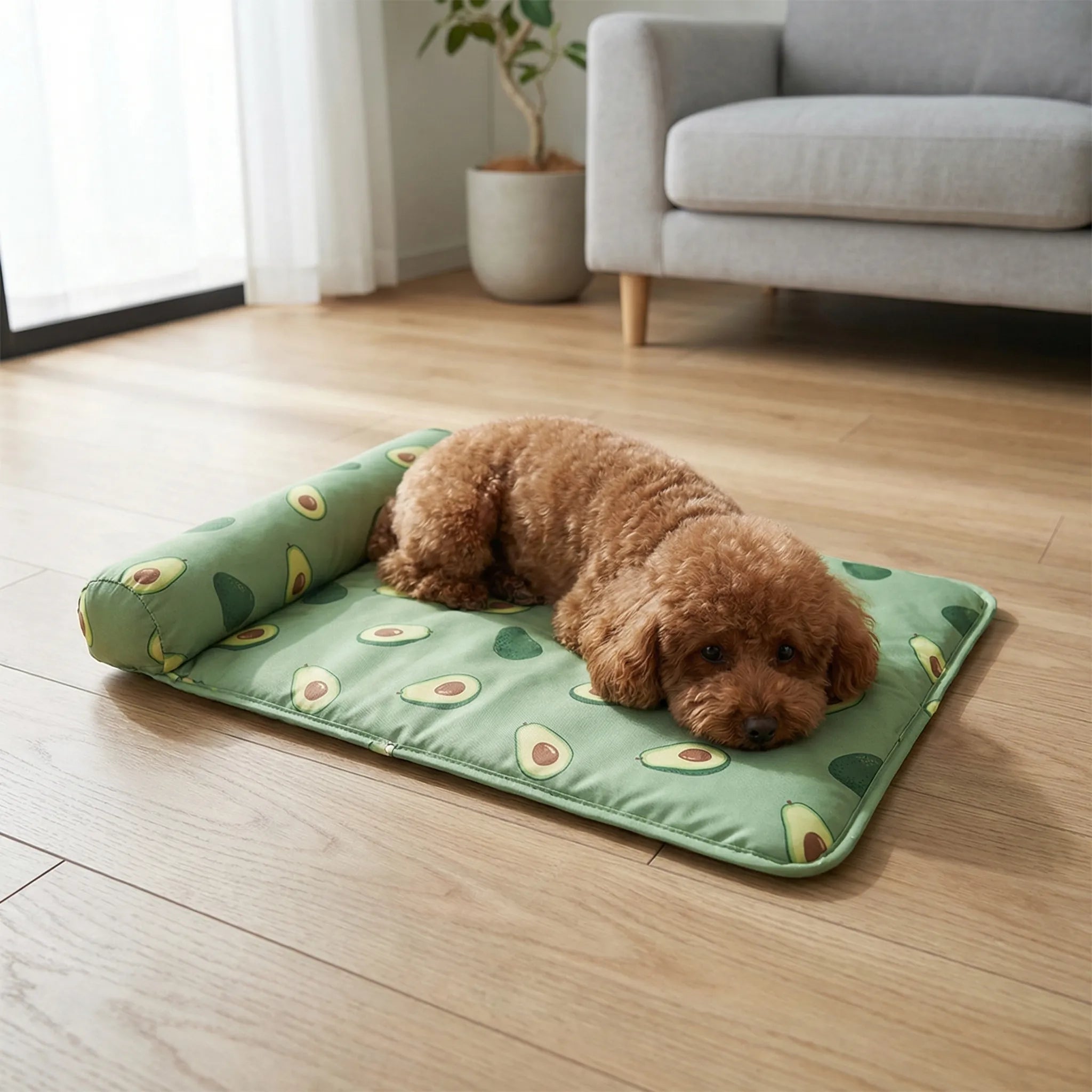 Breathable pet cooling mat with flat design and bolster headrest