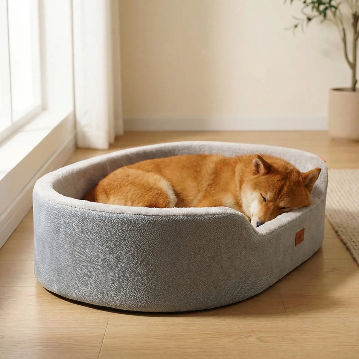 Orthopedic dog bed couch style with plush surface and raised edges