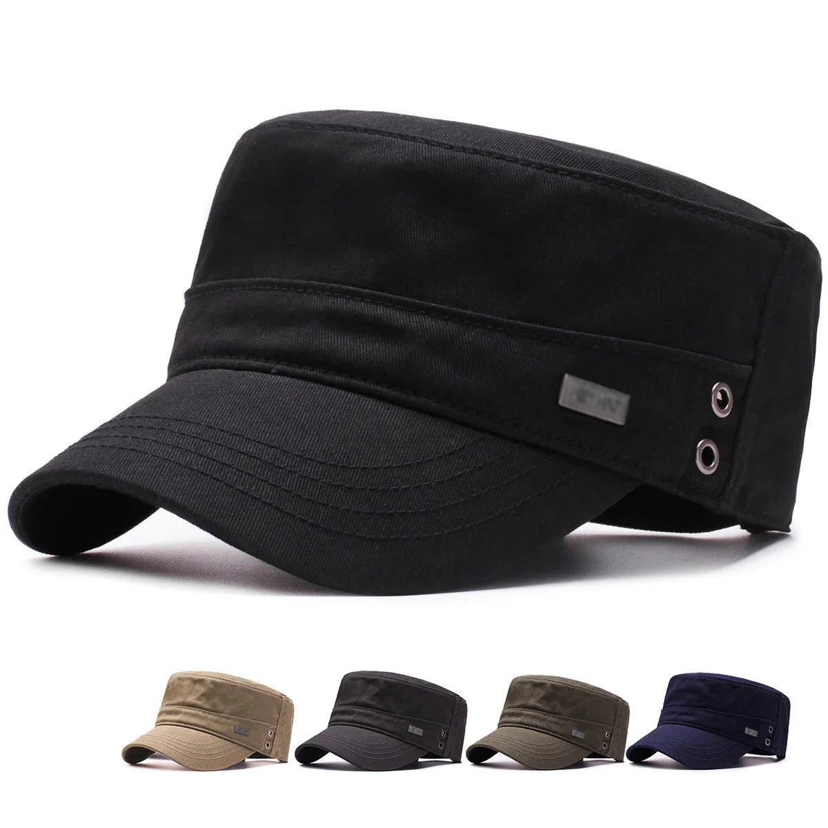 Men's flat top baseball cap with structured peaked brim