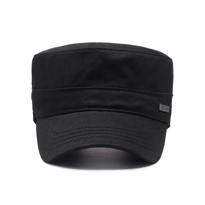 Men's flat top baseball cap with structured peaked brim
