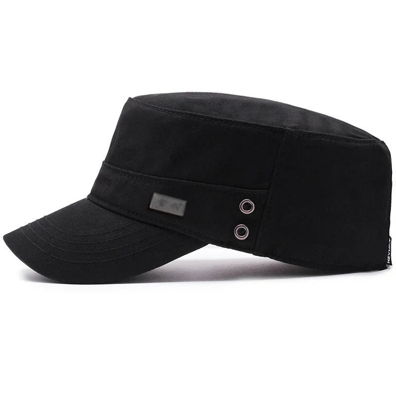 Men's flat top baseball cap with structured peaked brim