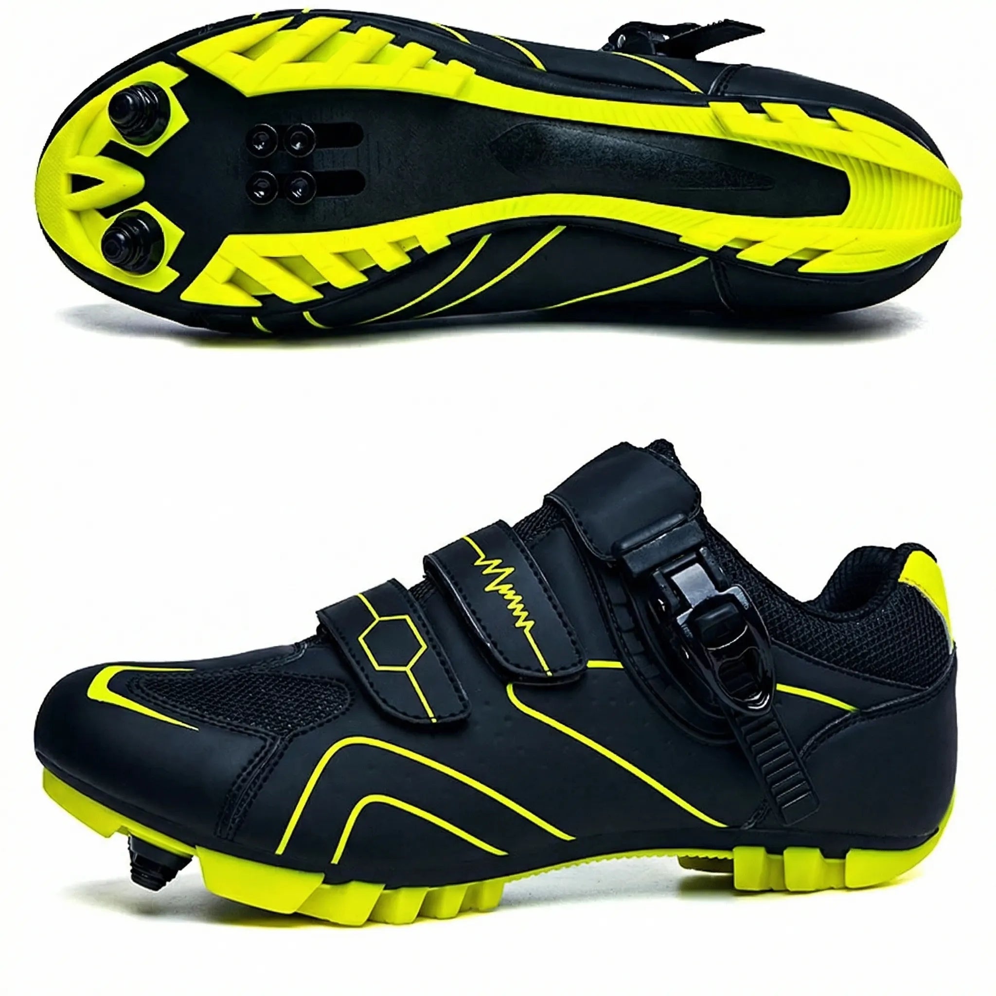 Men's MTB cycling shoe with SPD compatible recessed sole and ratchet buckle