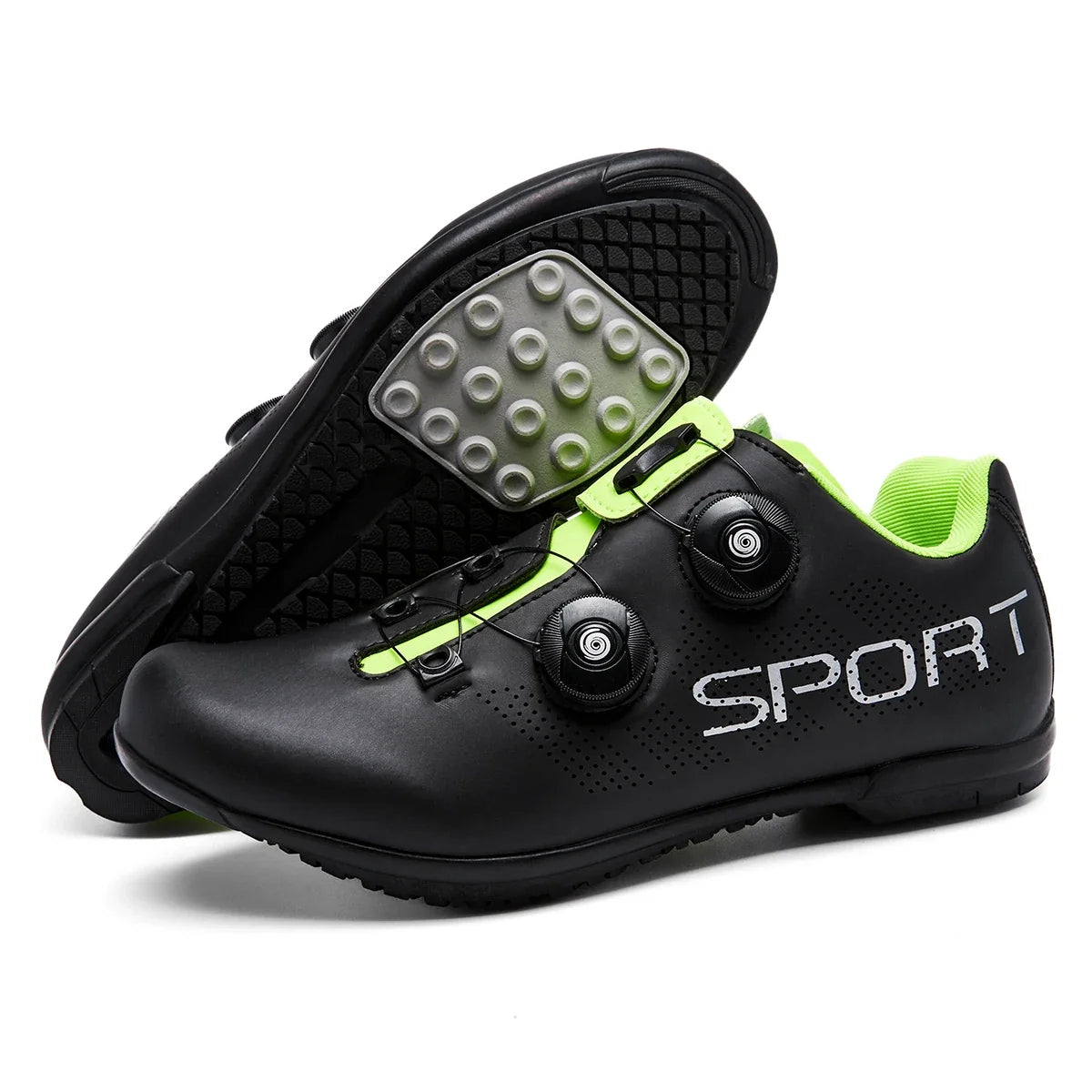 Flat pedal cycling shoe with dual dial closure and breathable upper