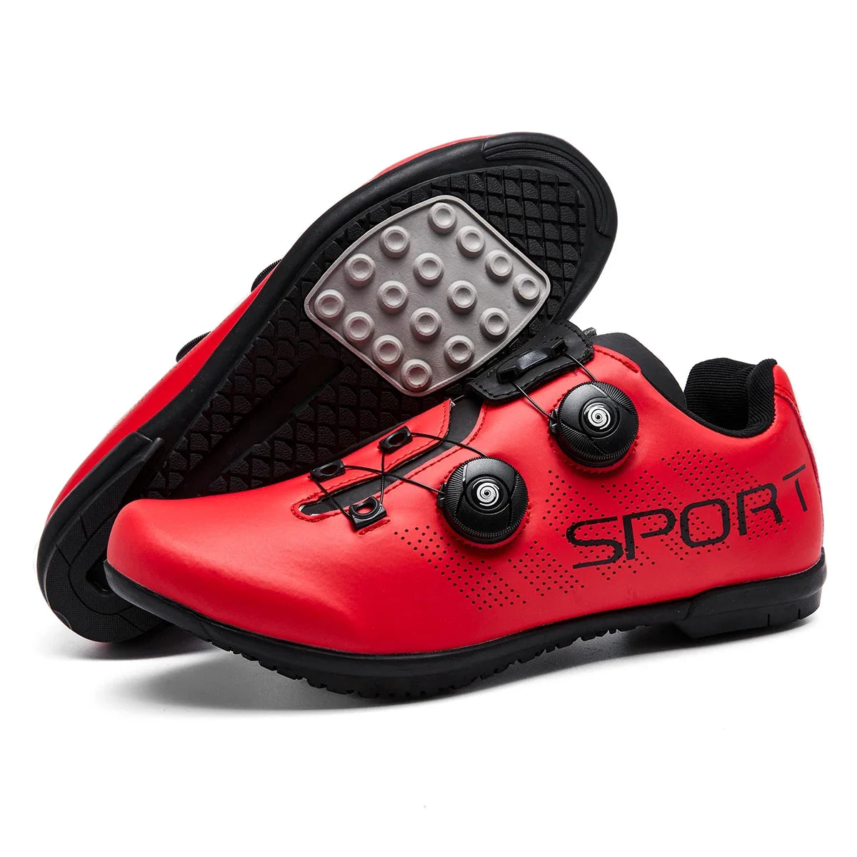 Flat pedal cycling shoe with dual dial closure and breathable upper