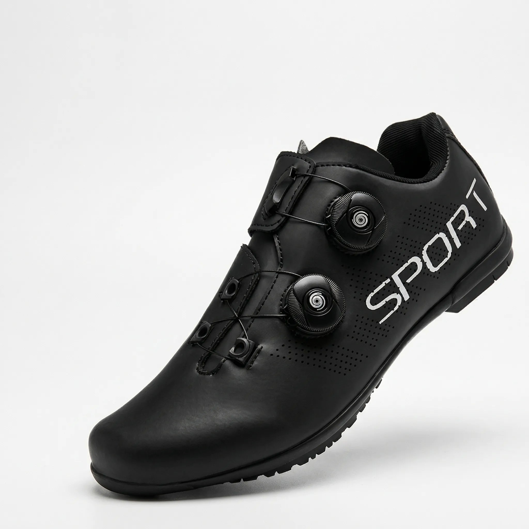 Flat pedal cycling shoe with dual dial closure and breathable upper
