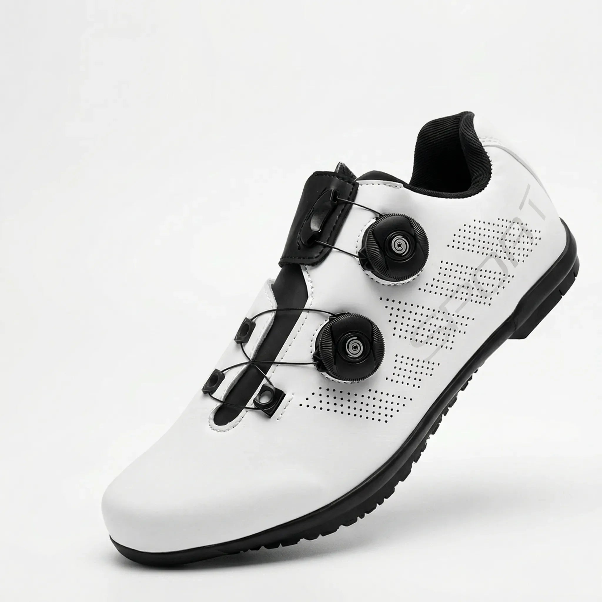 Flat pedal cycling shoe with dual dial closure and breathable upper