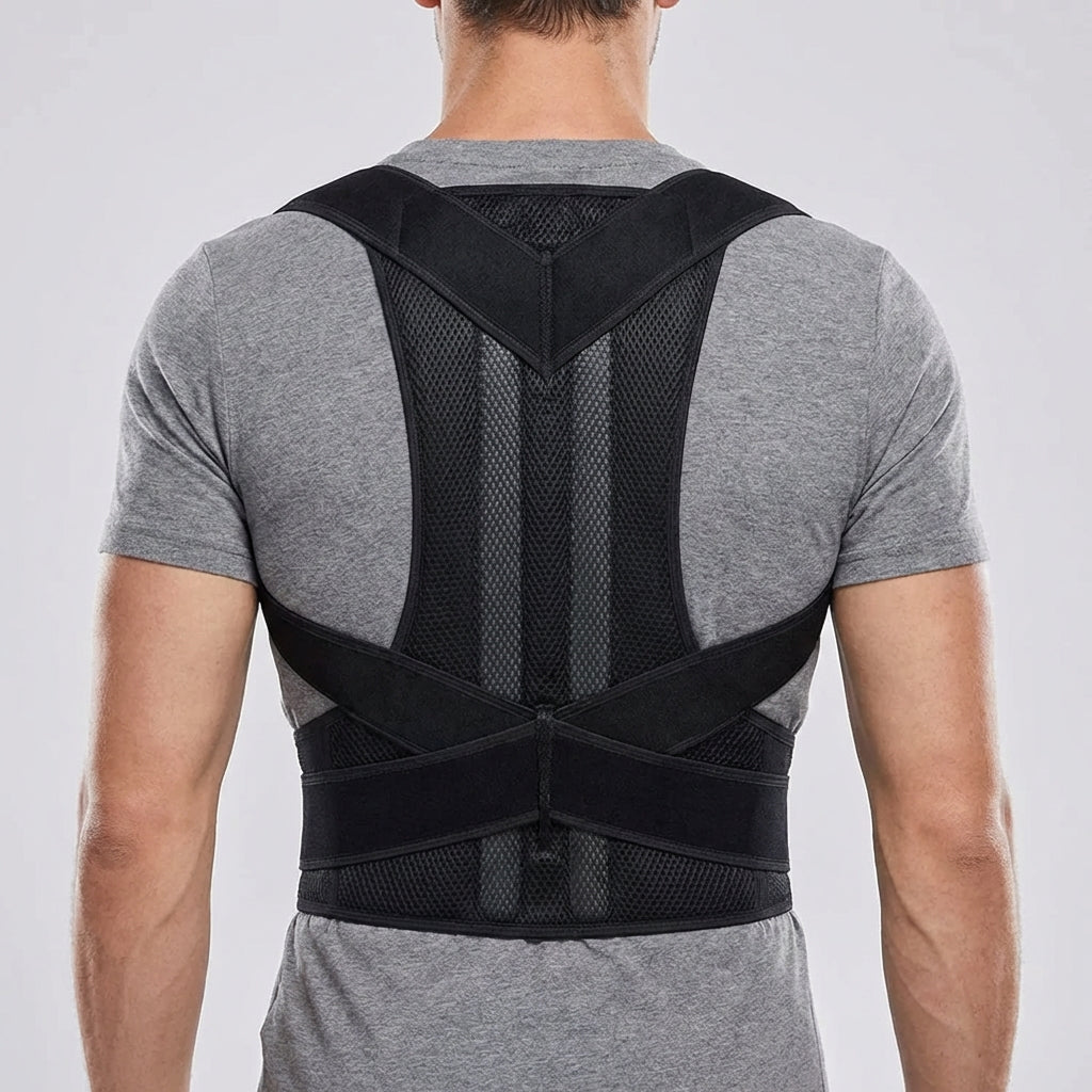 Adjustable posture brace with dual straps for shoulder and lumbar support