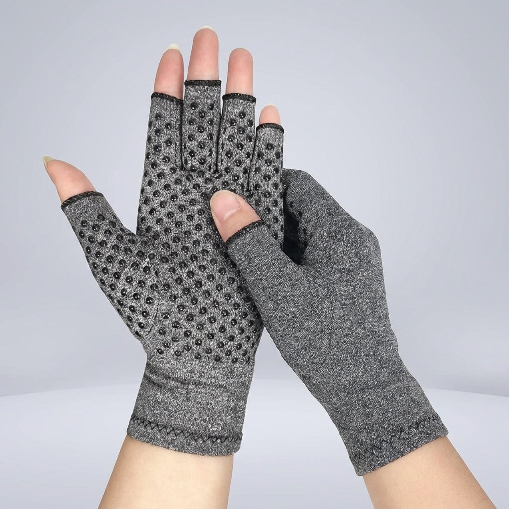 Fingerless compression glove with textured palm grip and wrist support