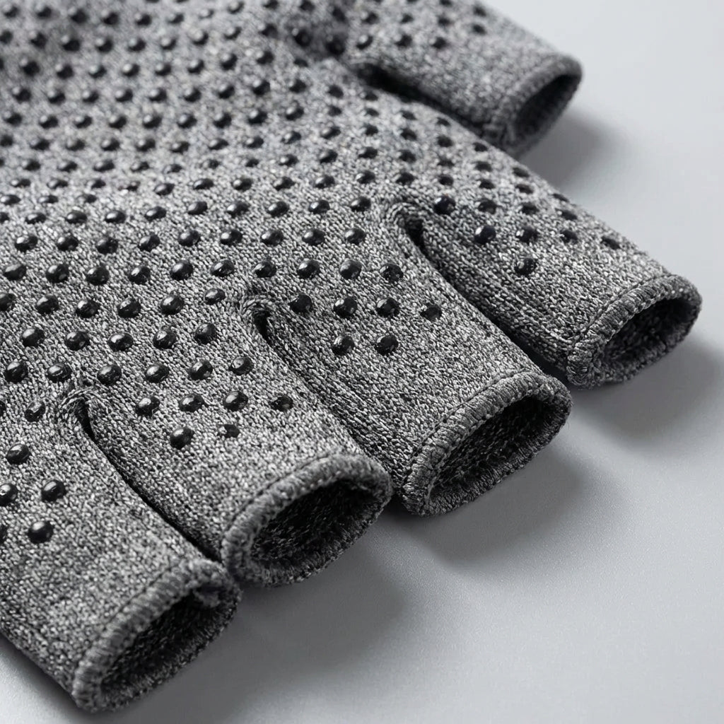 Fingerless compression glove with textured palm grip and wrist support