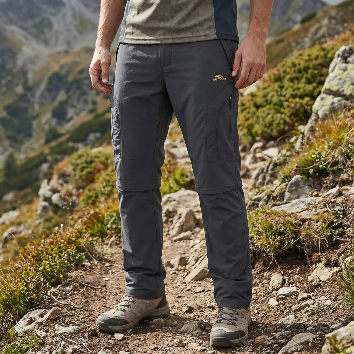 Men's zip-off hiking pants with quick-dry water-repellent fabric