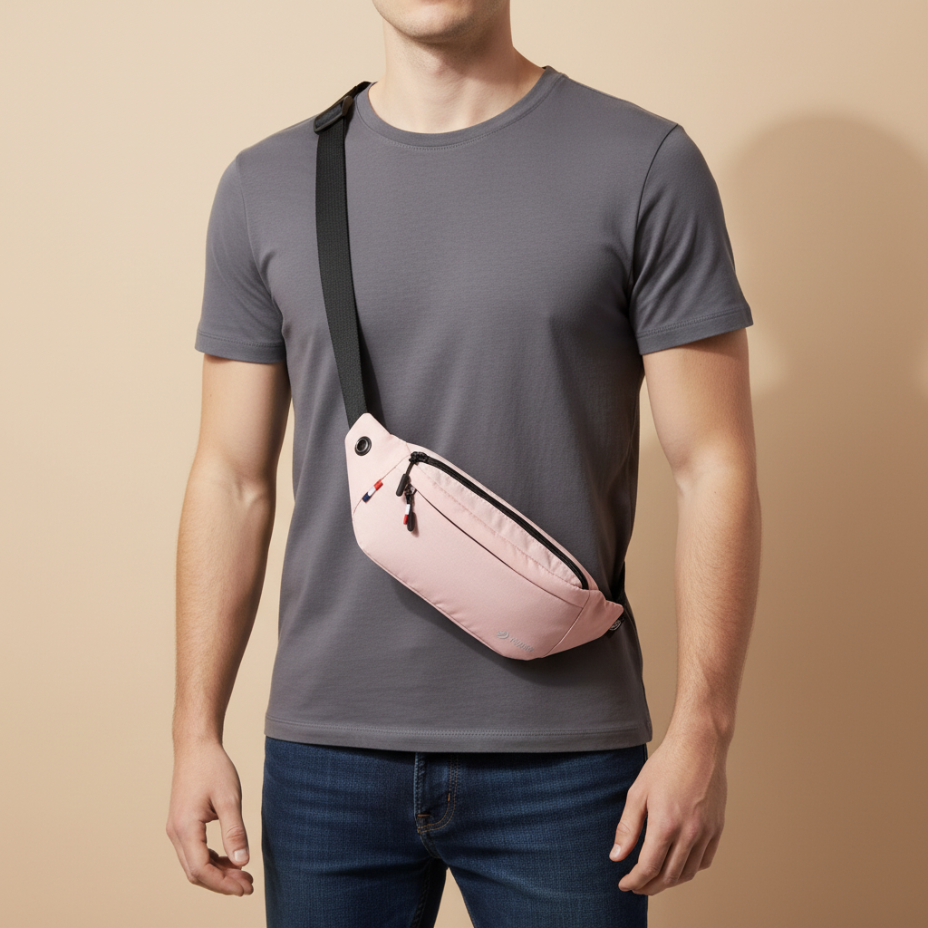Waterproof nylon waist pack with adjustable strap and compartments