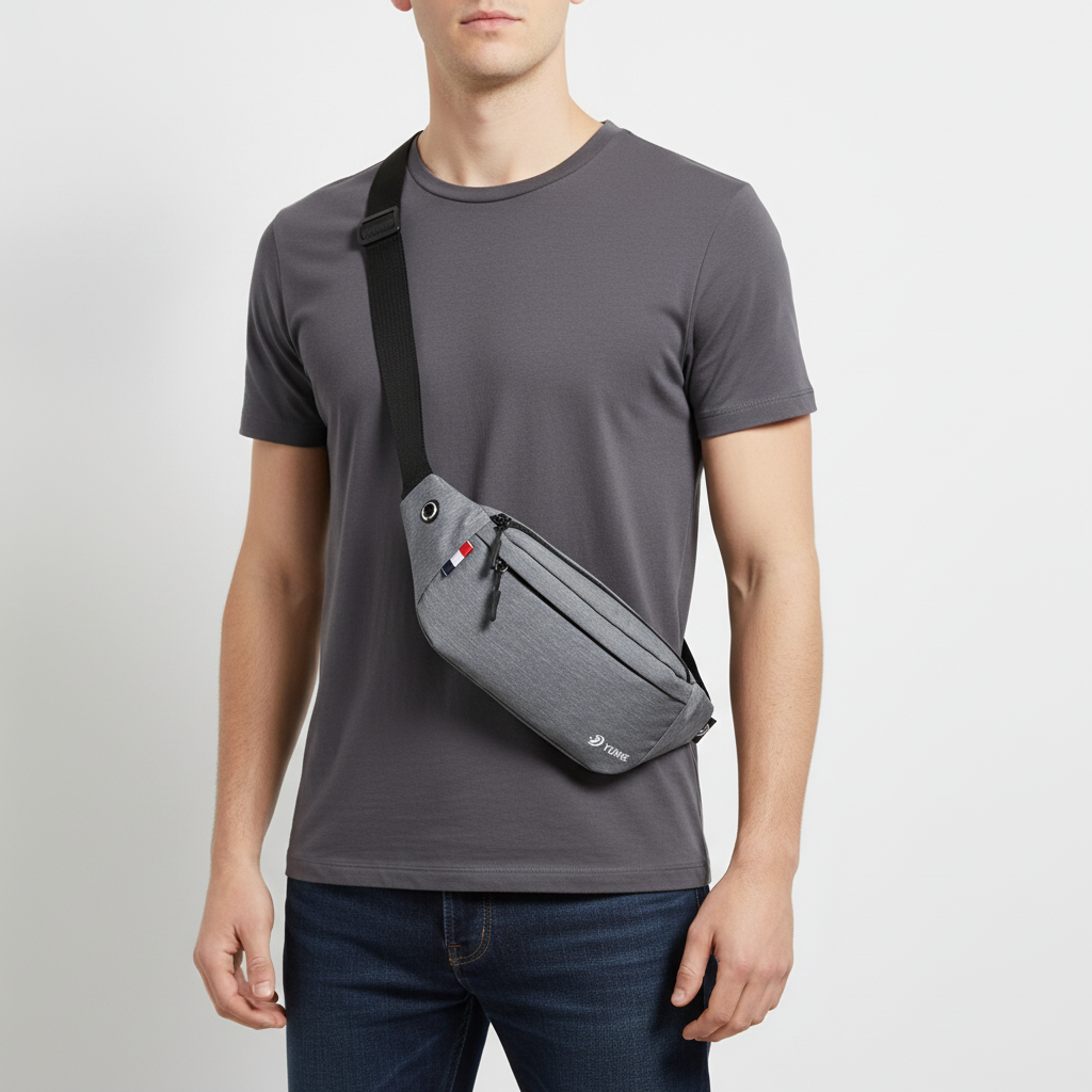 Waterproof nylon waist pack with adjustable strap and compartments