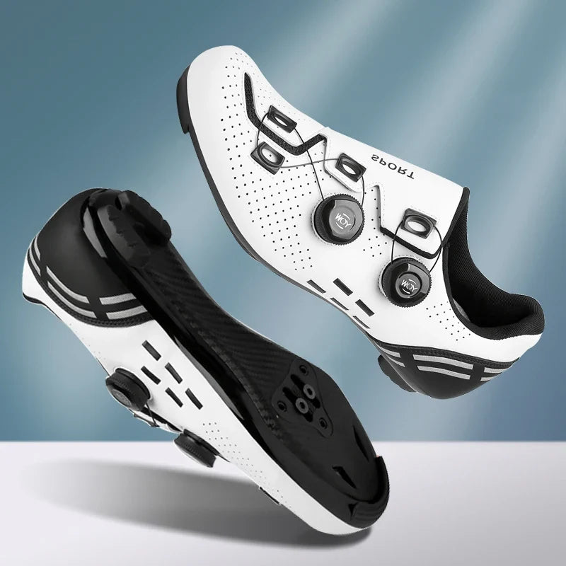 Road cycling shoe with dual rotary dial closure and Shimano cleat mount