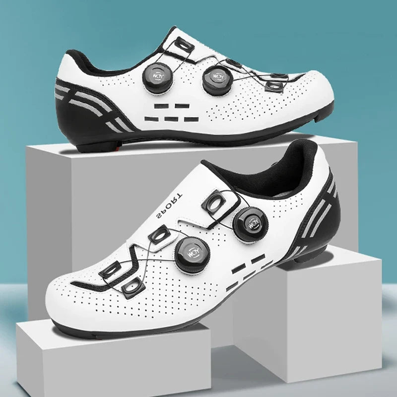 Road cycling shoe with dual rotary dial closure and Shimano cleat mount
