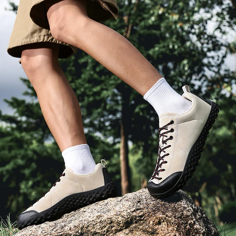 Wide-fit hiking shoes with deep-textured non-slip sole
