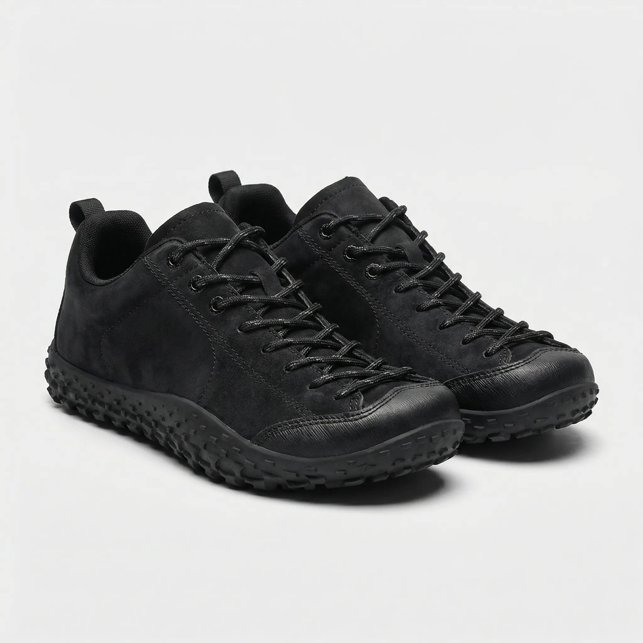 Wide-fit hiking shoes with deep-textured non-slip sole