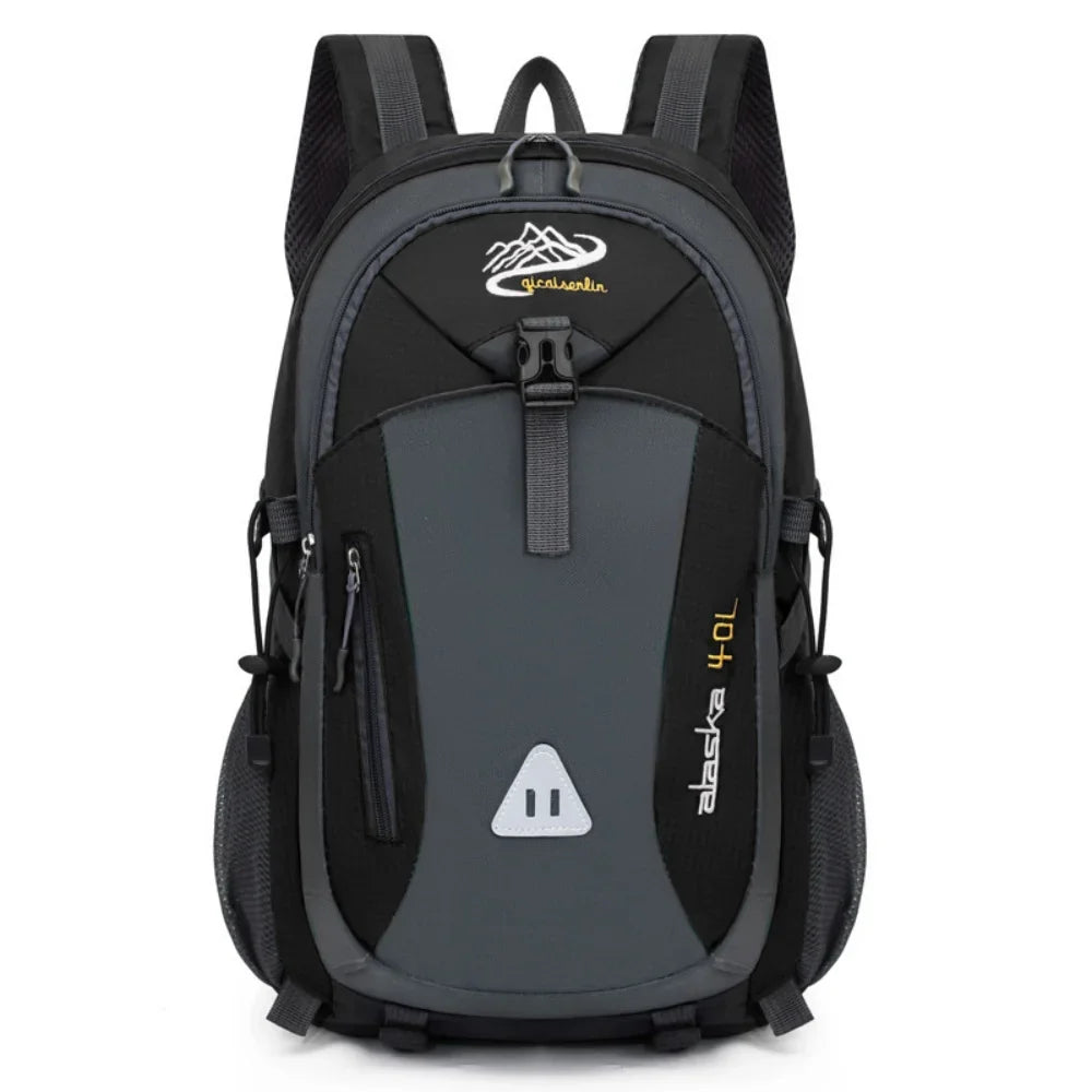 Multi-compartment hiking backpack with water-repellent nylon exterior