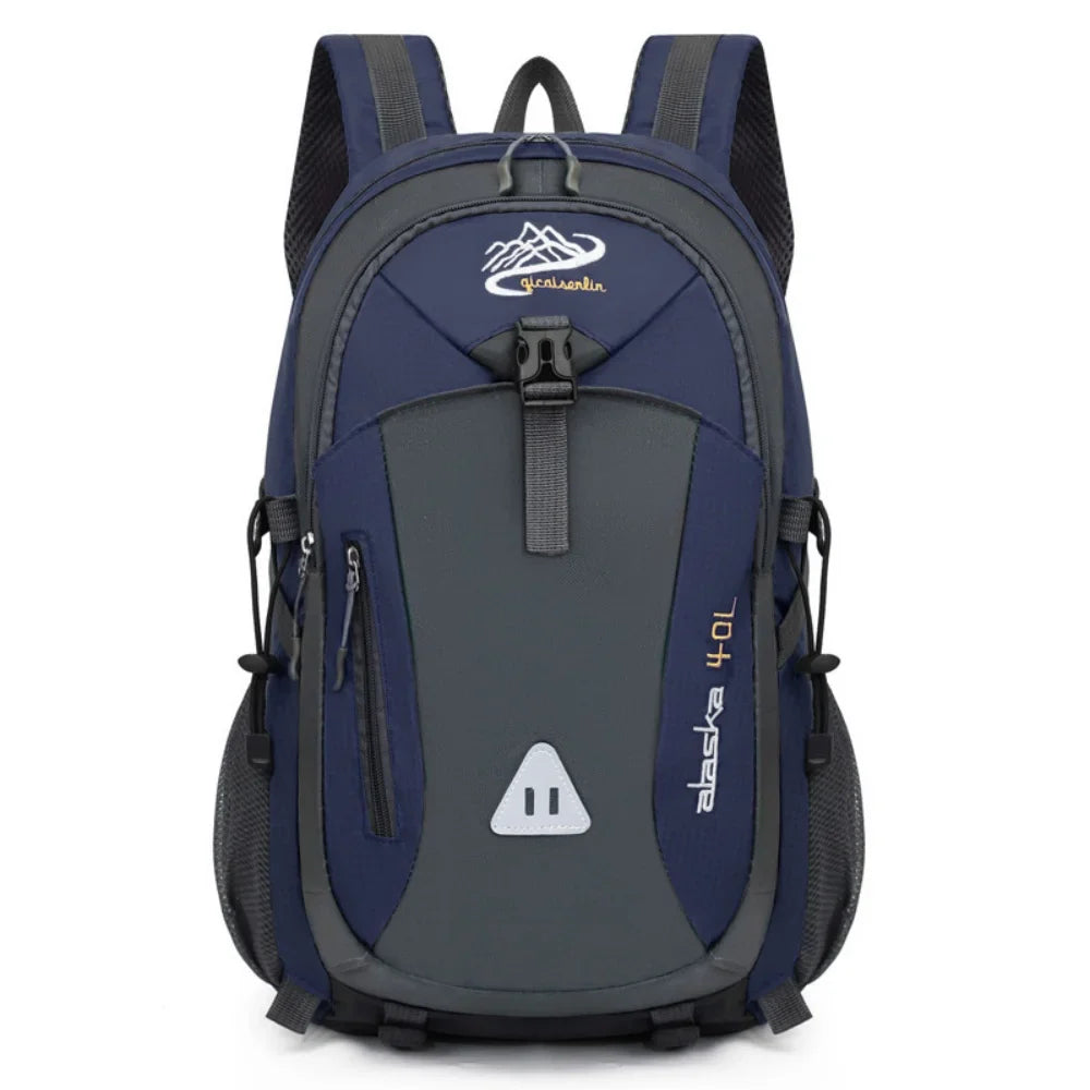 Multi-compartment hiking backpack with water-repellent nylon exterior